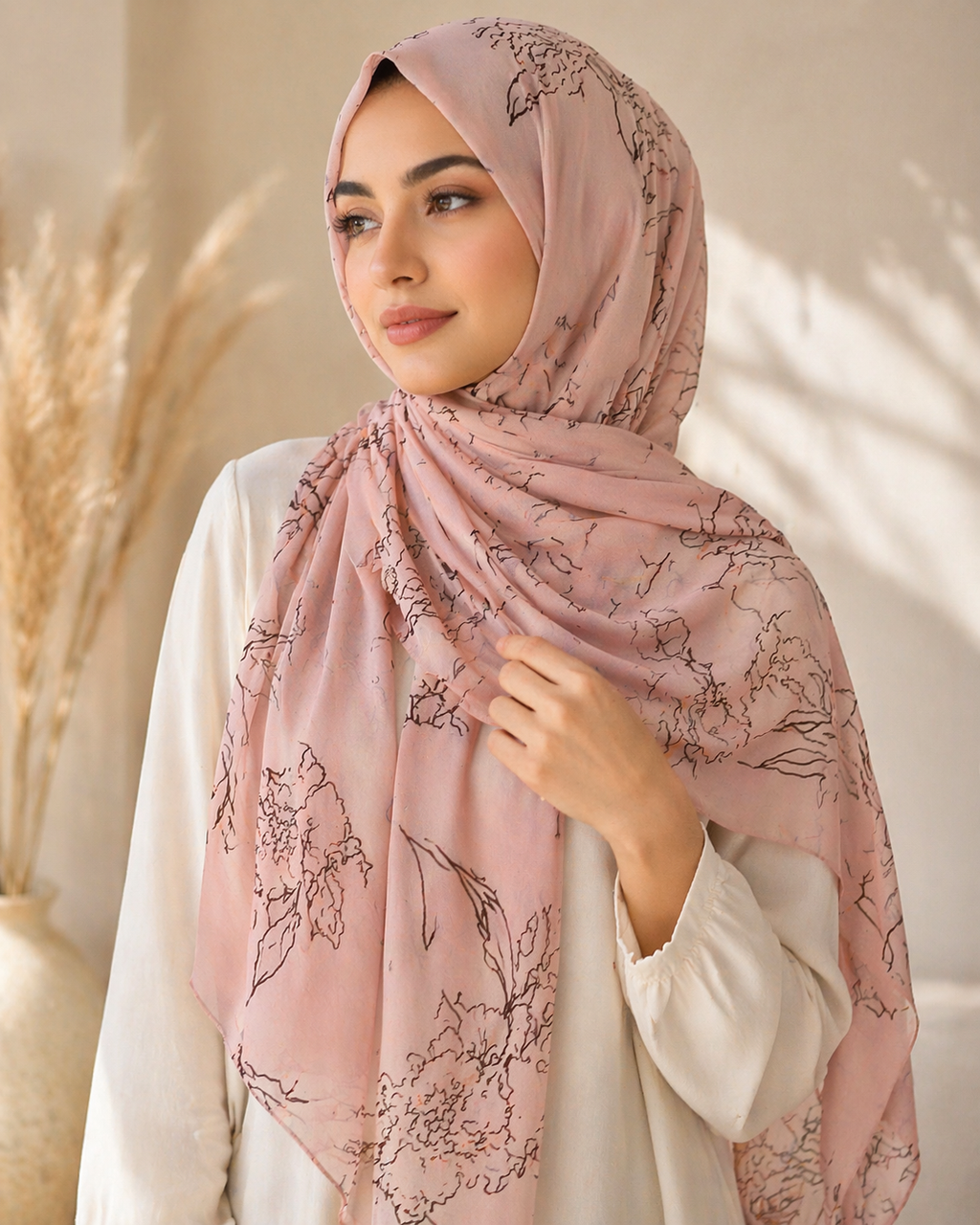 Blush Floral Modal Hijab