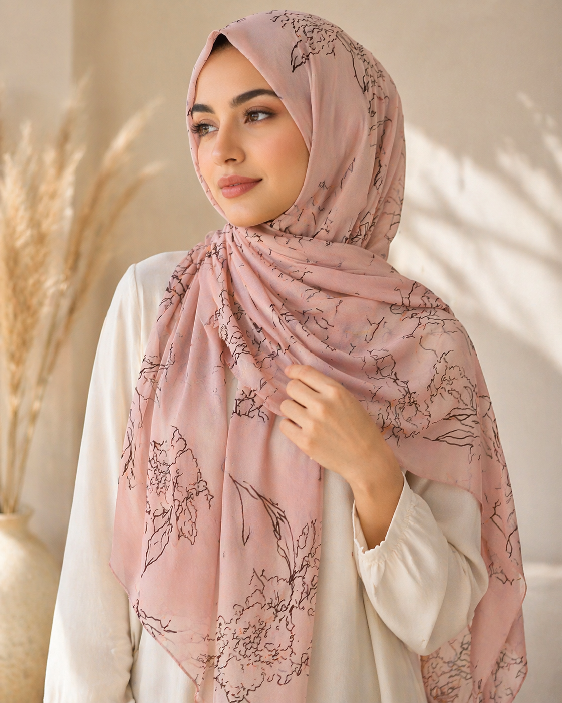 Blush Floral Modal Hijab