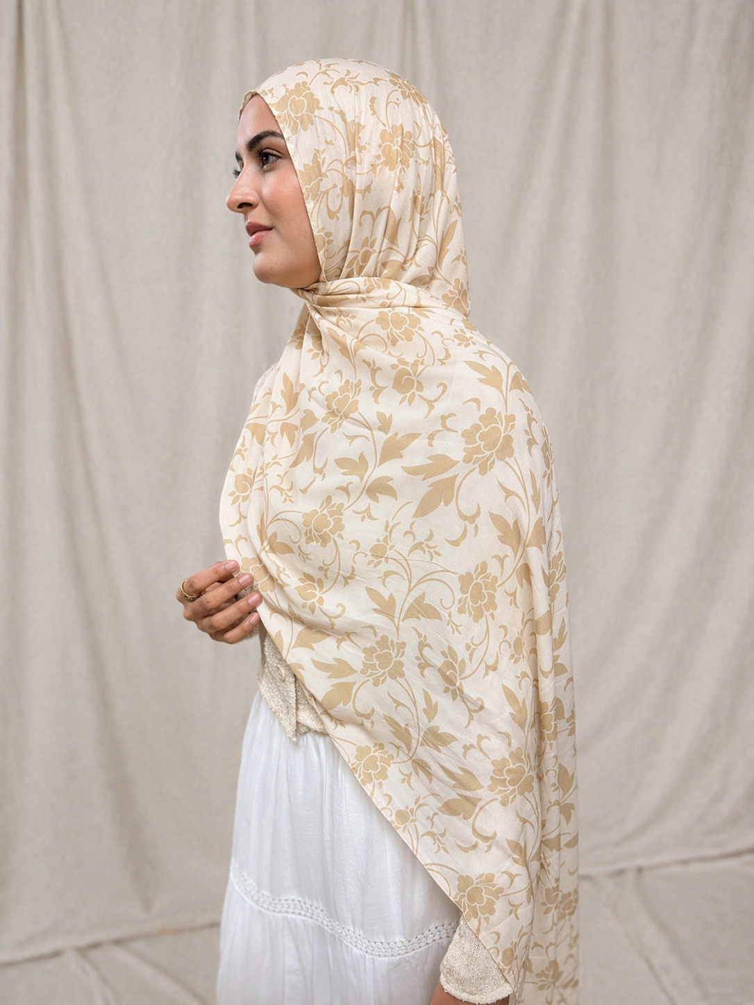 Cream Bloom Modal Hijab