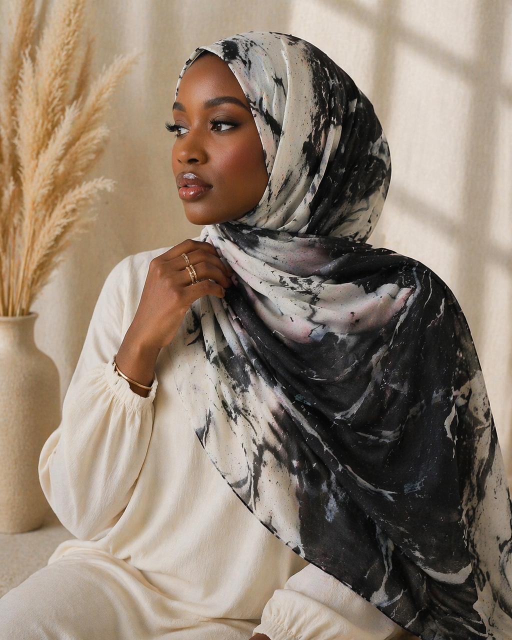 Monochrome Marble Modal Hijab