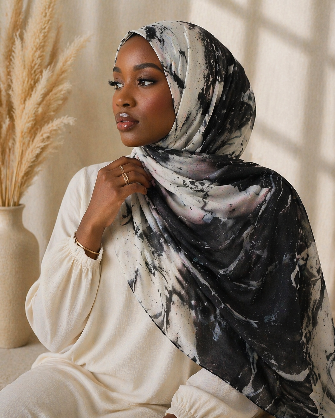 Monochrome Marble Modal Hijab